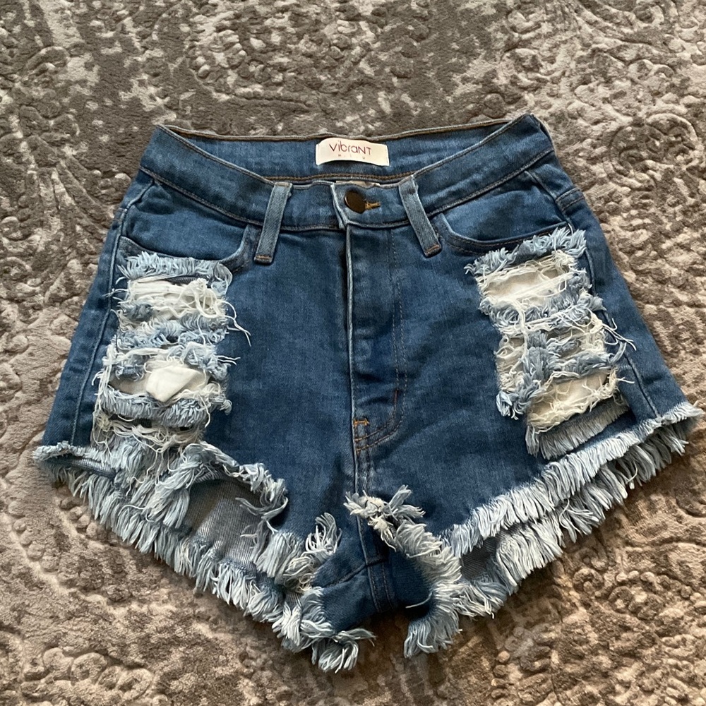 Vibrant Frayed Blue Jean Shorts